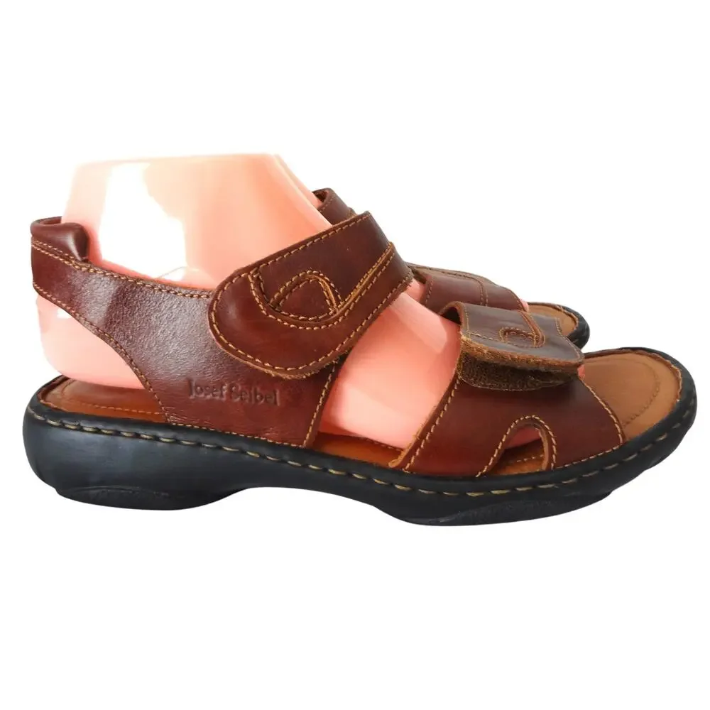 Josef Seibel Hook Loop Brown Leather Sandals Comfort Womens 40 US 9 Open Toe